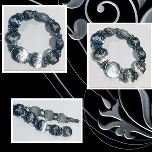 Vintage Siam Silver Bracelet Elephants Dancers